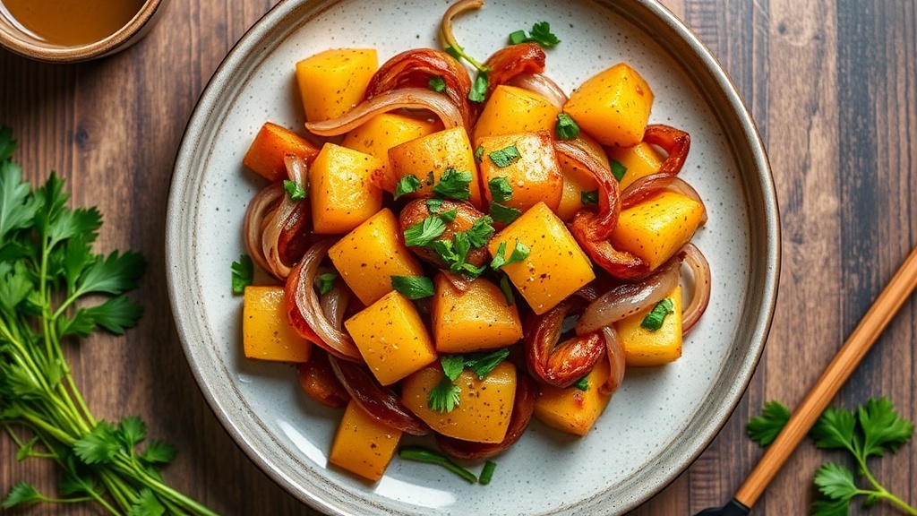 Spicy Mustard Potato and Onion Stir-fry