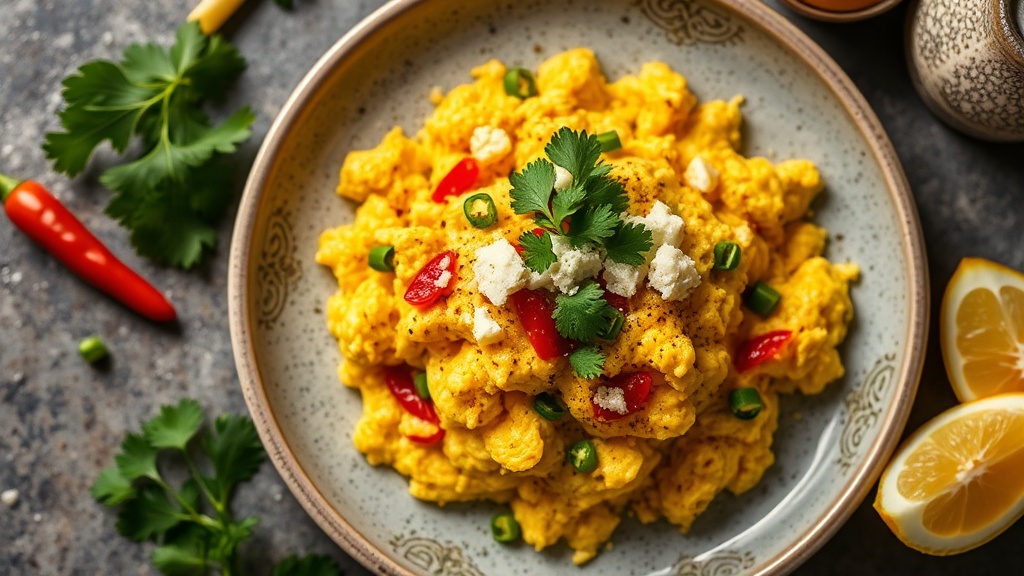 Spicy Scrambled Eggs with Chilli, Coriander, and Pecorino