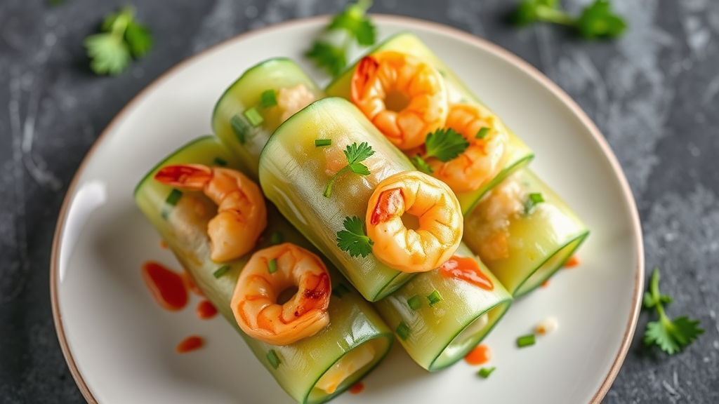 Spicy Sichuan-Style Shrimp and Cucumber Rolls