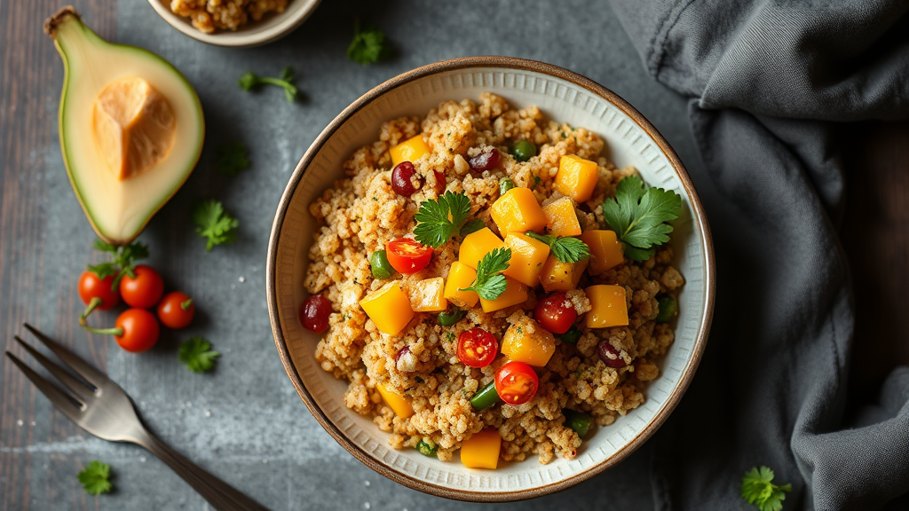 Spicy Szechuan Quinoa Bowl with Mango Salsa