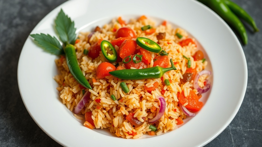 Spicy Tomato Rice with Onions and Green Chilies