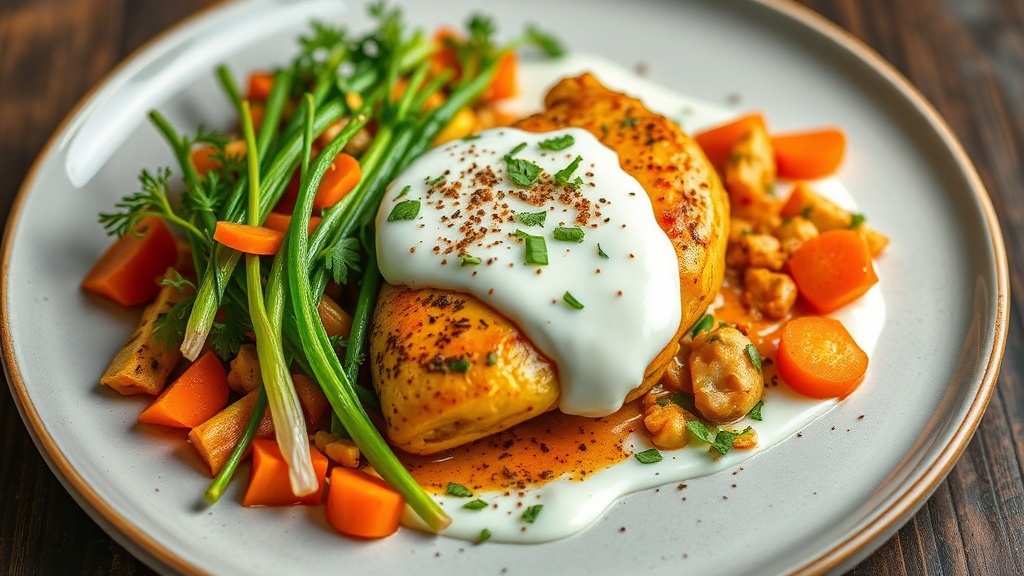 Spicy Yogurt Chicken with Leek and Carrot Medley