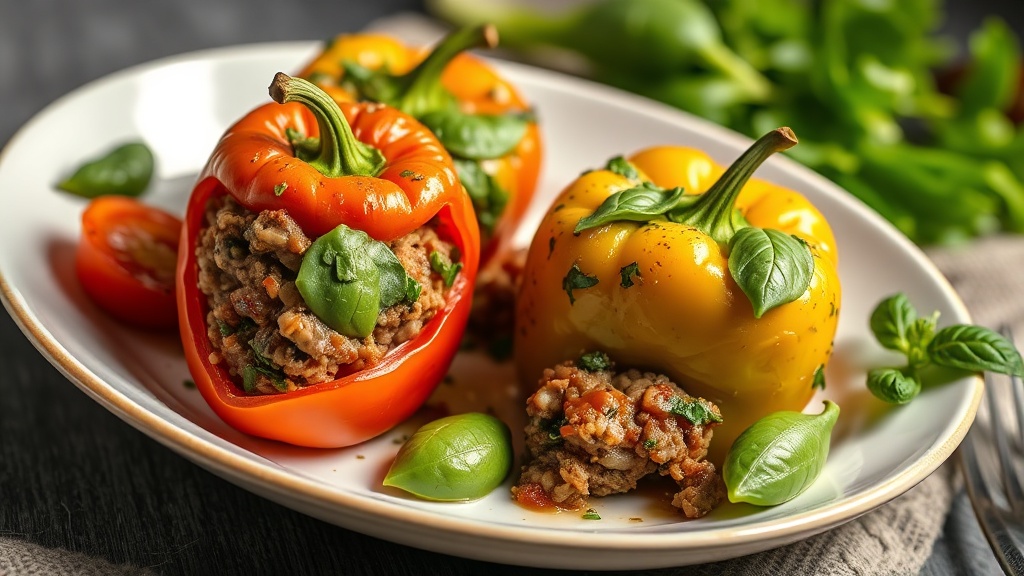 Spinach and Beef Stuffed Peppers