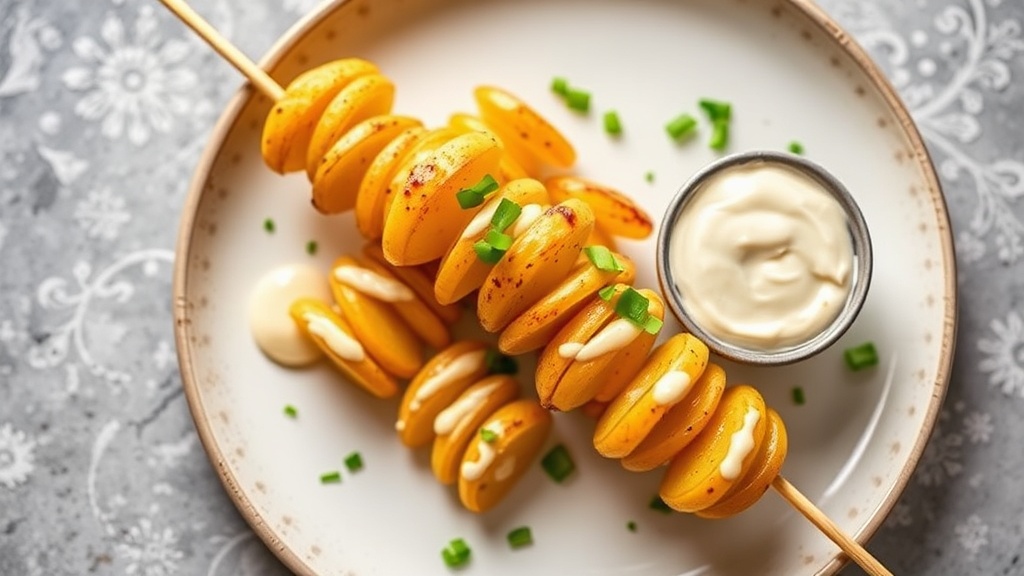 Spiral Potato Skewers with Spicy Garlic Aioli