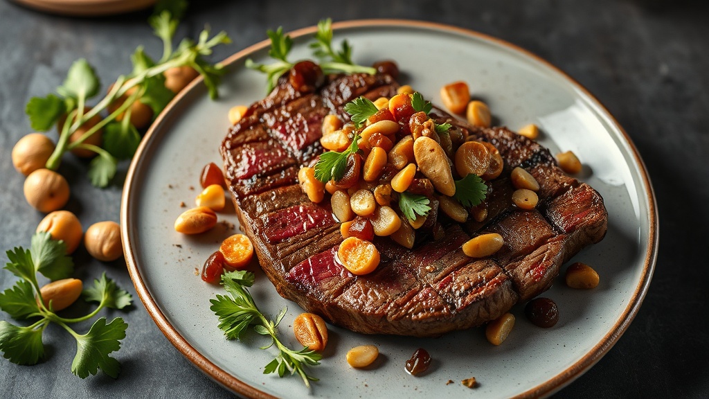 Steak with Peanut and Raisin Salsa