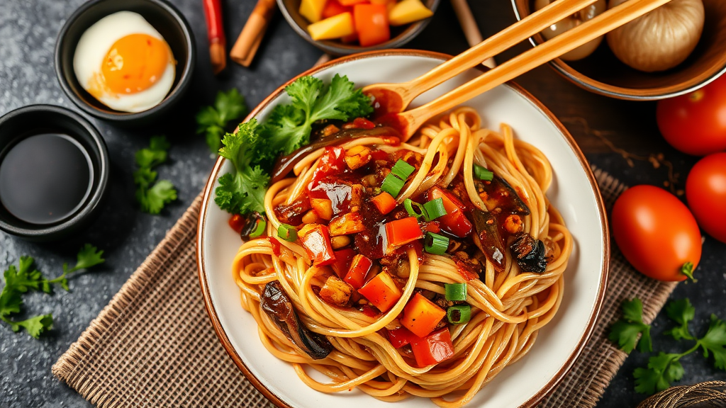 Stir-Fried Noodles with Oyster Sauce and Vegetables