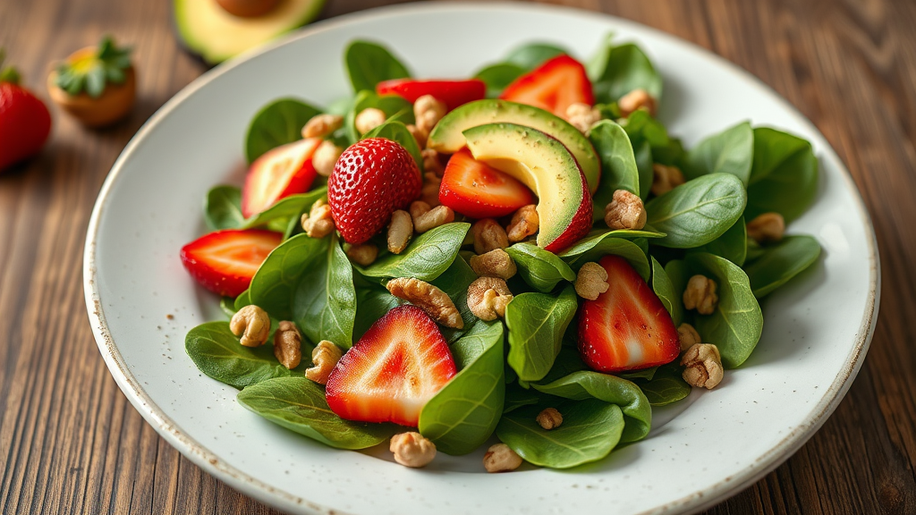 Strawberry Spinach Salad with Avocado & Walnuts