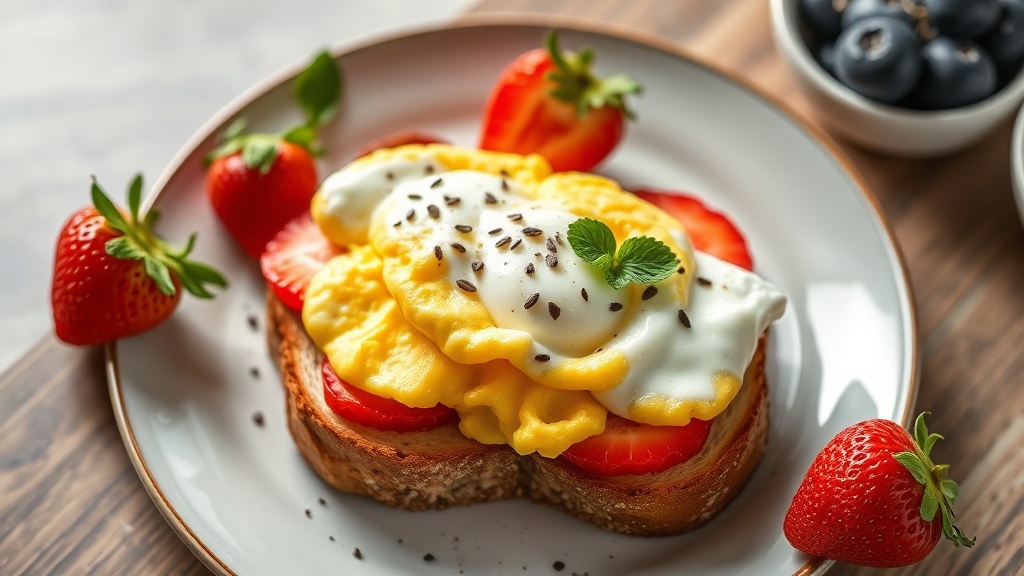 Strawberry Yogurt Toast with Scrambled Eggs