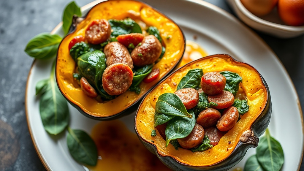 Stuffed Acorn Squash with Italian Sausage and Spinach