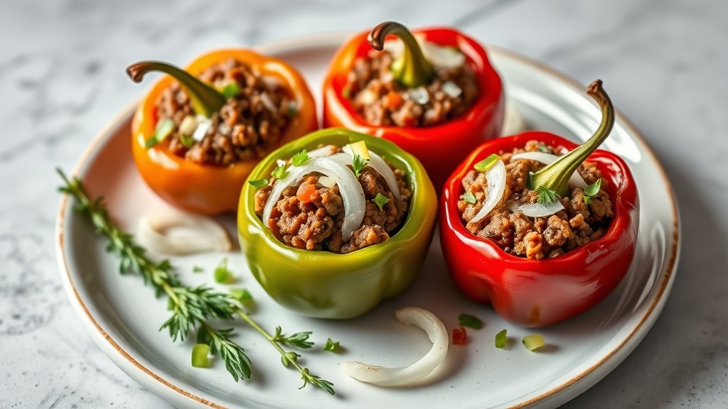 Stuffed Bell Peppers with Beef Mince and Onions