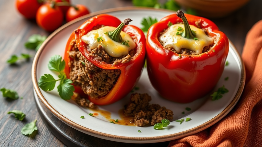 Stuffed Bell Peppers with Ground Beef and Cheese
