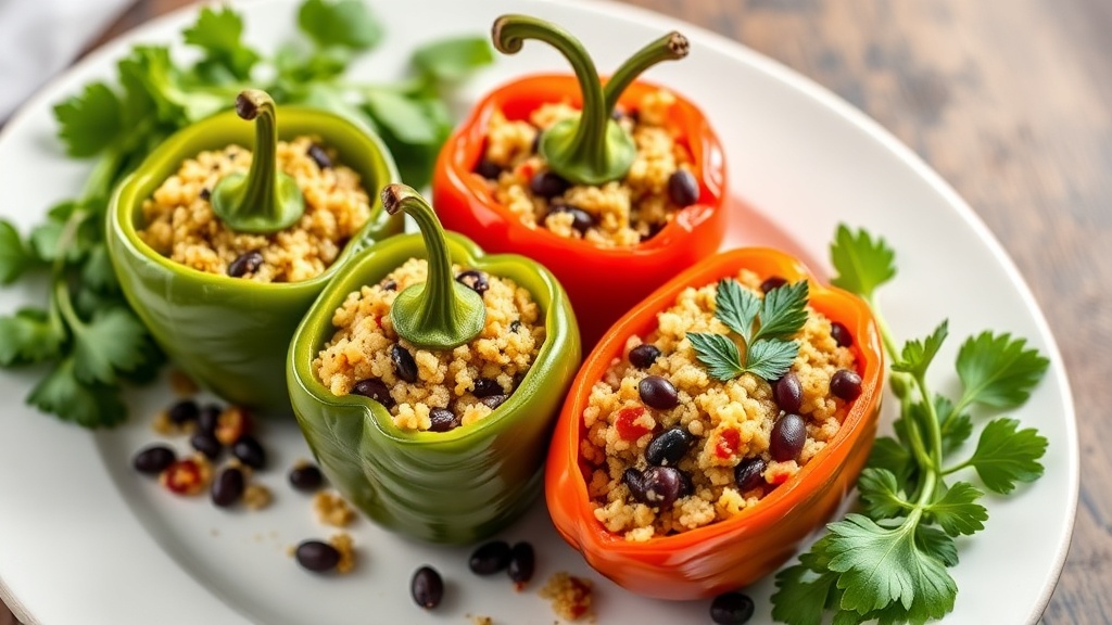 Stuffed Green Peppers with Quinoa and Black Beans