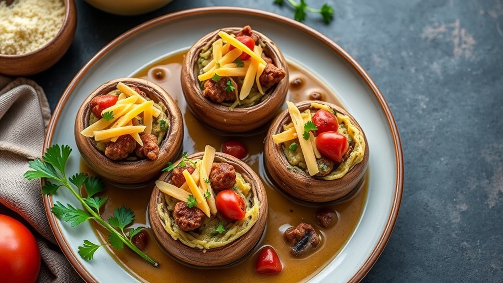 Stuffed Mushroom Caps with Sausage, Cheddar, and Mushroom Soup
