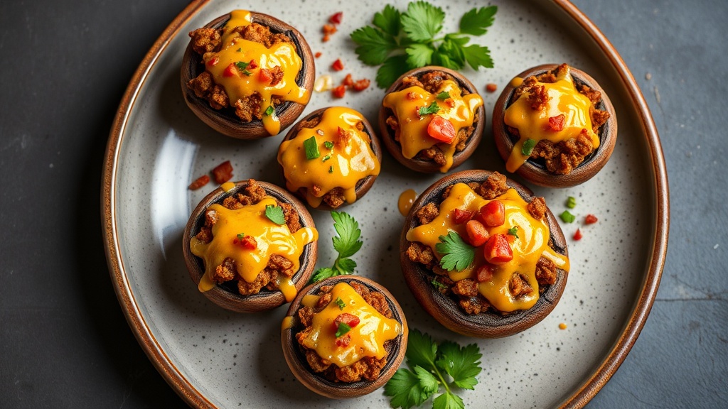 Stuffed Mushrooms with Taco Meat and Cheese