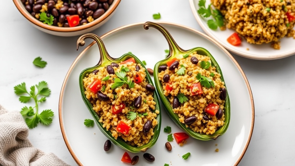 Stuffed Poblano Peppers with Quinoa and Black Beans