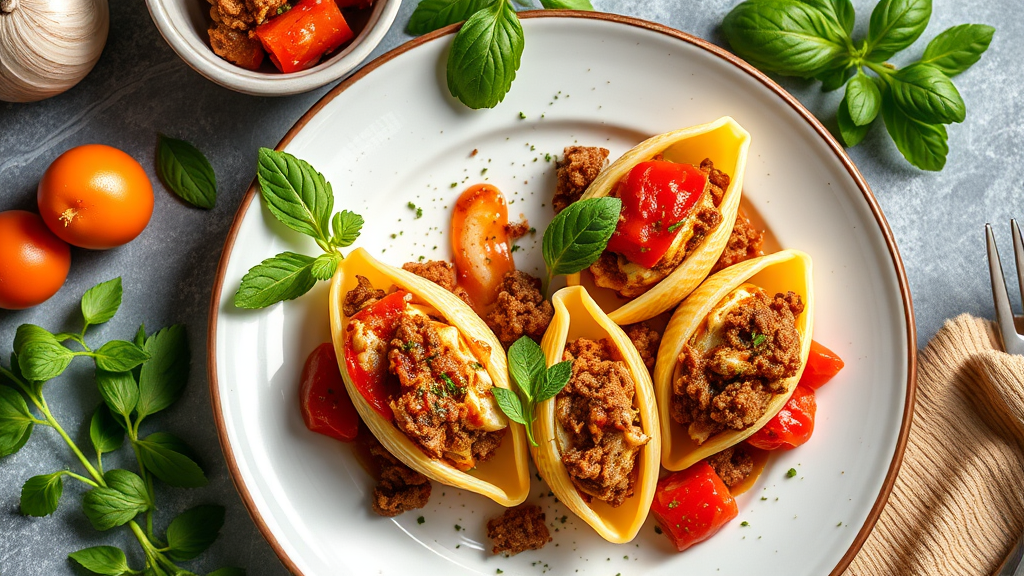 Stuffed Ricotta and Italian Cheese Pasta Shells with Ground Beef