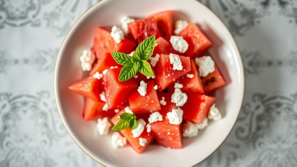 Summer Watermelon Fruit Bowl with Mint and Feta