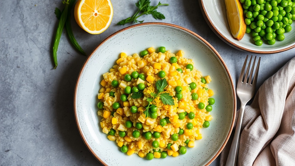 Sweet Corn and Pea Risotto with Lemon Zest