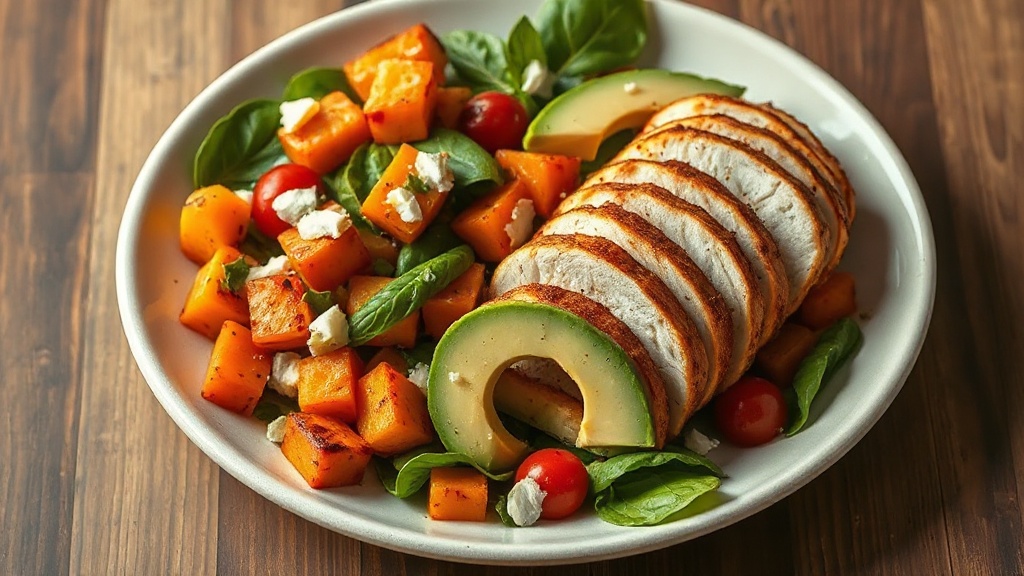 Sweet Potato and Avocado Salad with Grilled Chicken