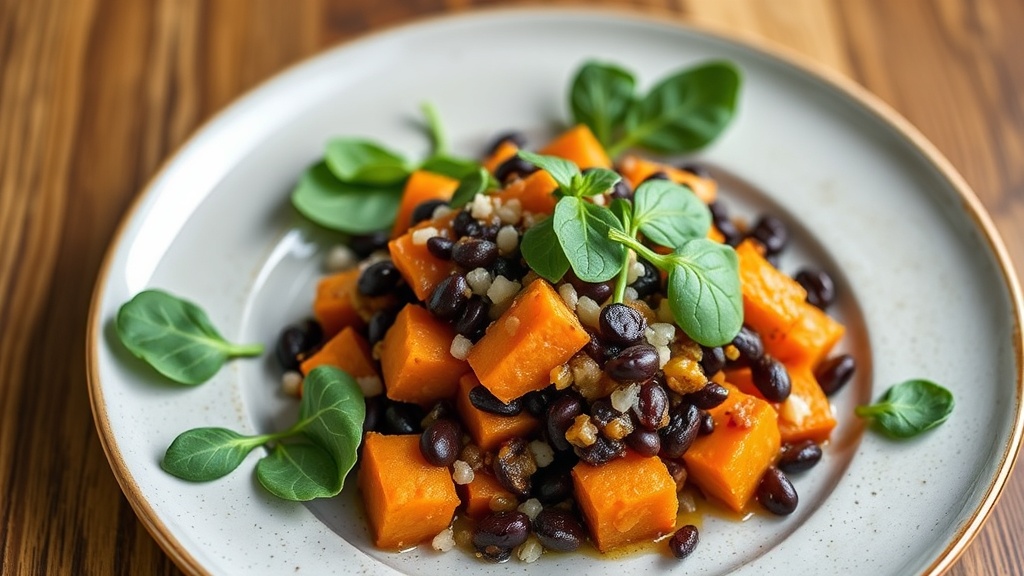 Sweet Potato and Black Bean Hash with Spinach