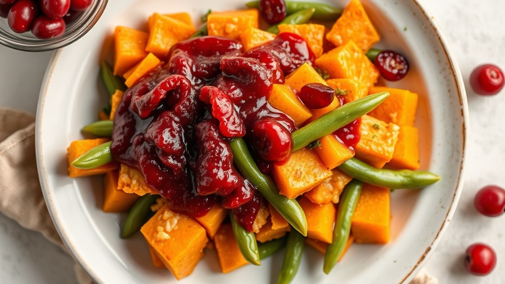 Sweet Potato and Green Bean Casserole with Cranberry Sauce