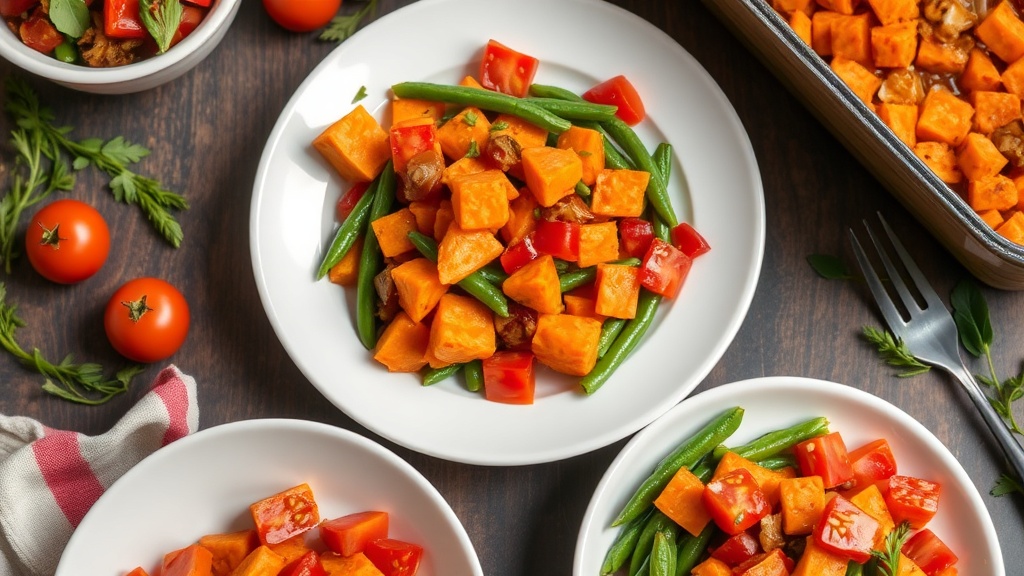 Sweet Potato and Green Bean Casserole with Diced Tomatoes