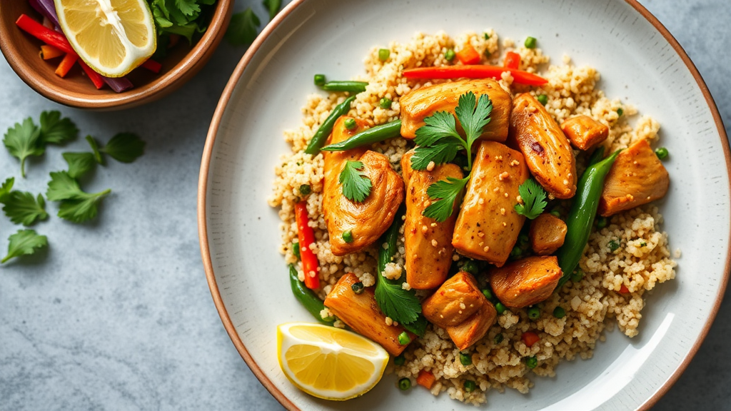 Szechuan Spiced Quinoa Stir-Fry with Lemongrass Chicken