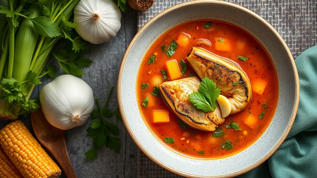 Tamarind Fish Soup with Corn and Garlic