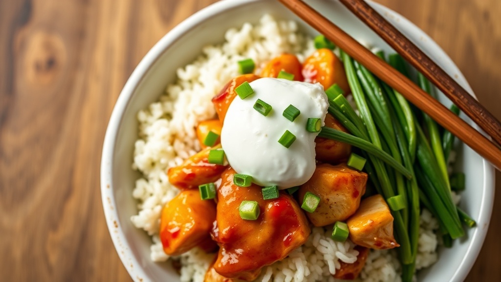 Teriyaki Chicken Rice Bowl with Goat Cheese and Chives