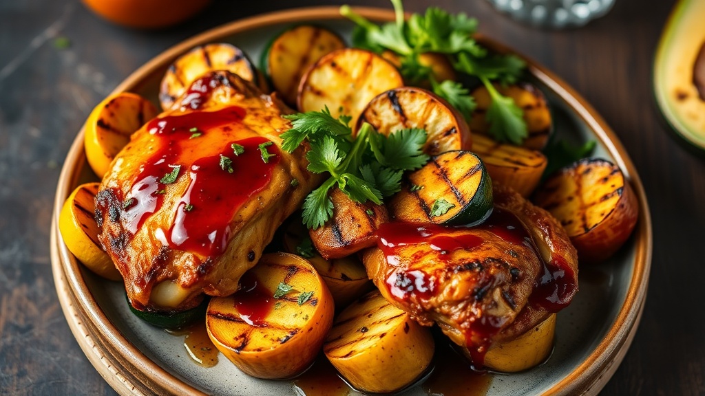 Teriyaki Marinated Chicken Thighs with Grilled Zucchini and Summer Squash