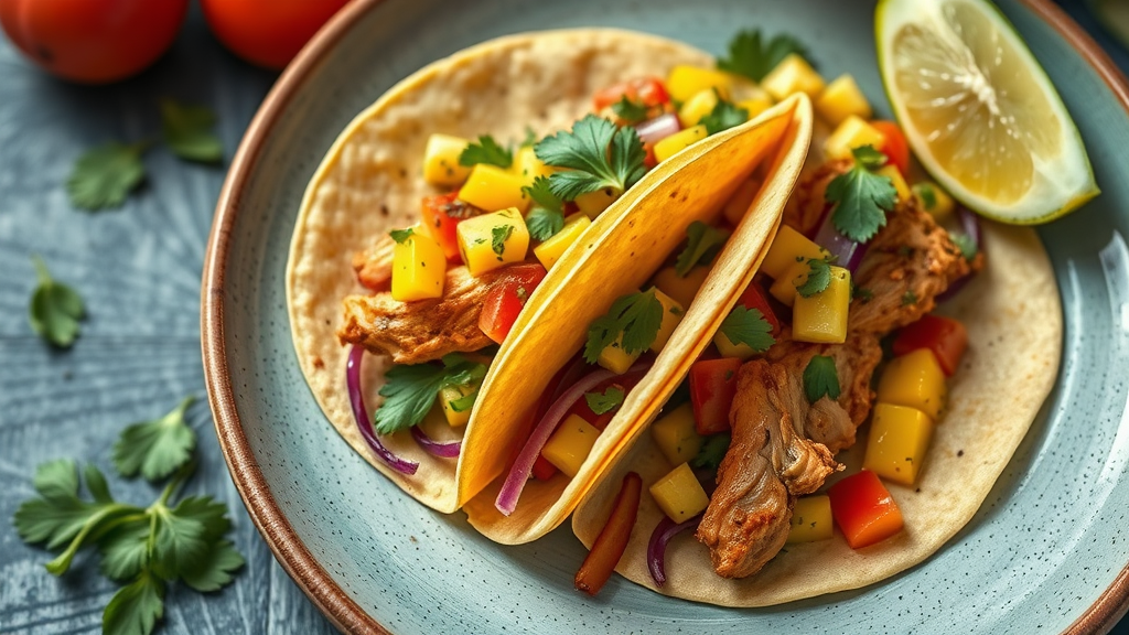 Thai Basil Chicken Tacos with Mango Salsa