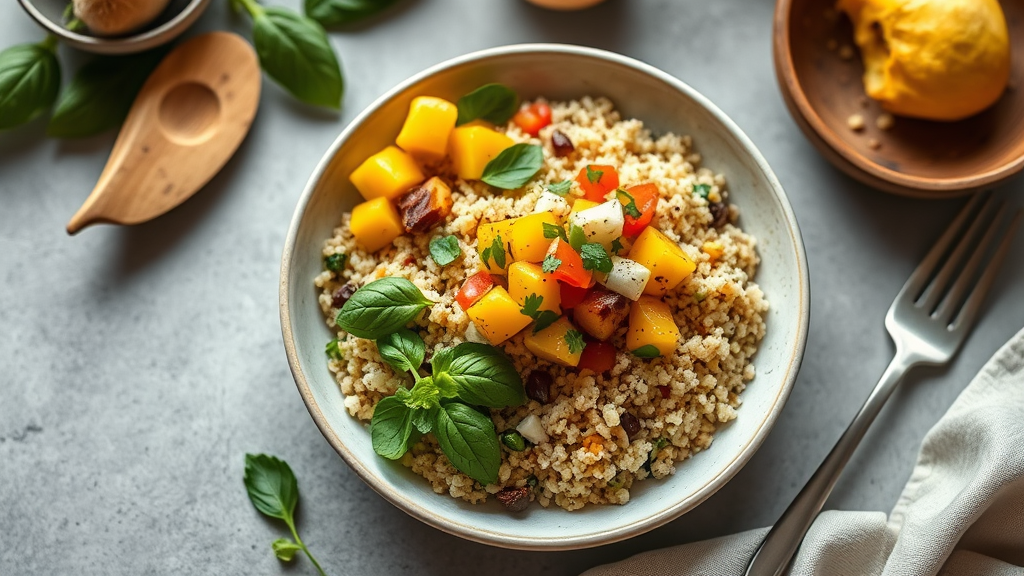 Thai Basil Coconut Quinoa Bowl with Mango Salsa