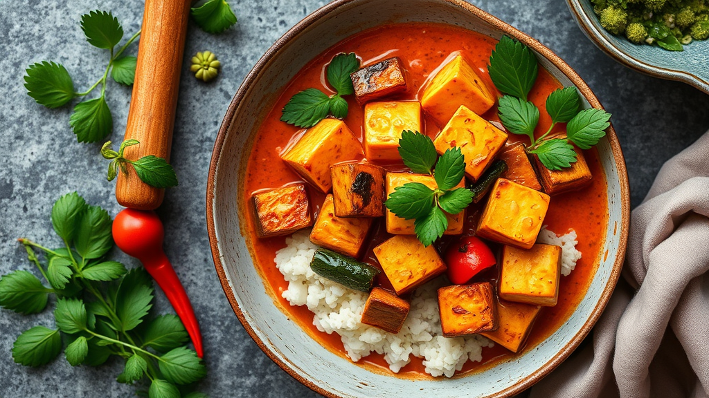 Thai Red Curry with Roasted Vegetables and Tofu