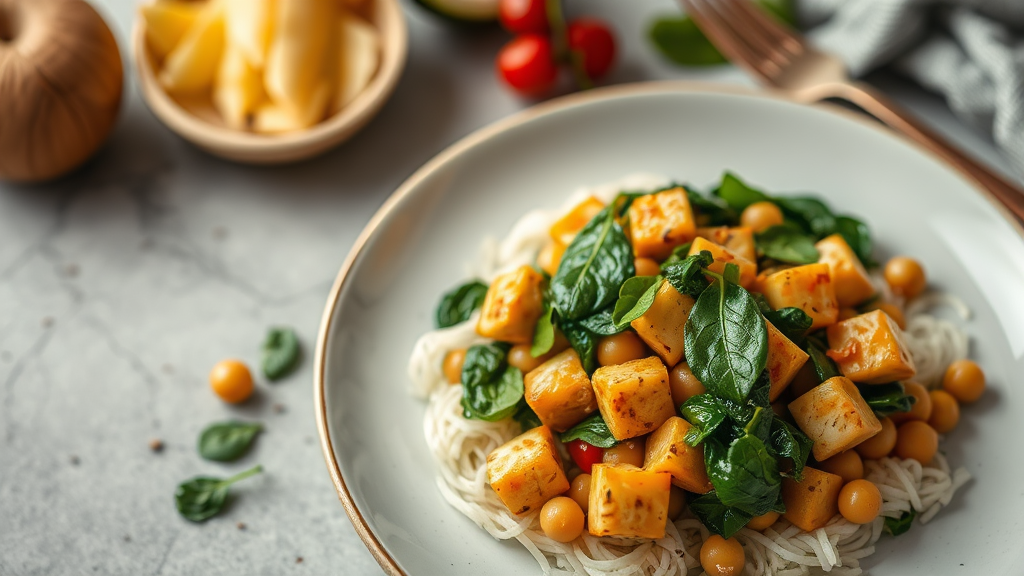 Tofu, Spinach, and Chickpea Stir-Fry