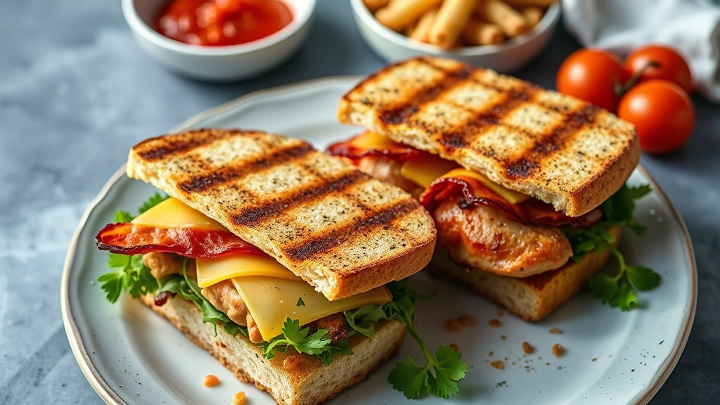 Triple-Grilled Swiss Cheese, Bacon, and Chicken Sandwiches