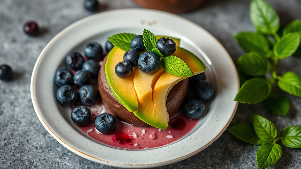 Tropical Avocado and Blueberry Chocolate Mousse