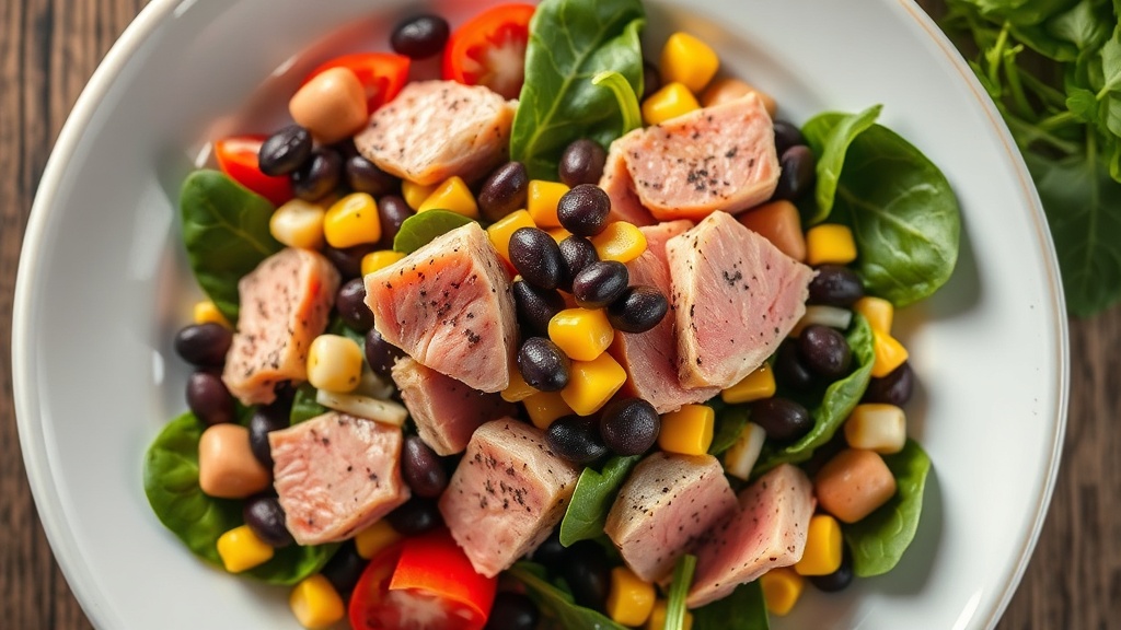 Tuna, Black Bean, Corn, and Spinach Salad