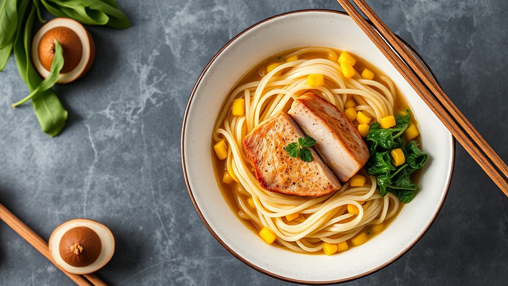 Tuna Fillet Ramen with Corn and Spinach