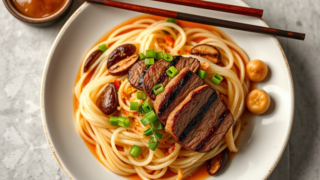 Udon Stir-Fry with Grilled Filet Mignon and Water Chestnuts