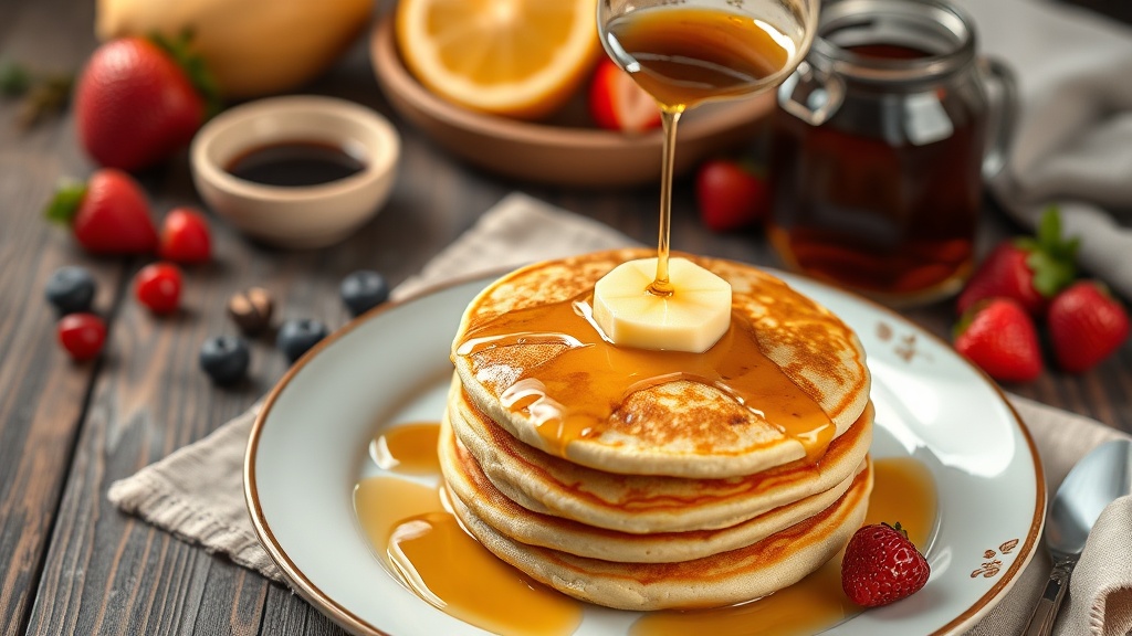 Vanilla Yeast Pancakes with Butter Maple Syrup