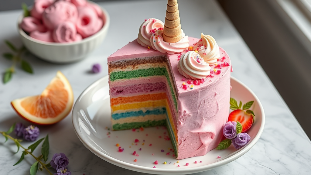 Vegan Rainbow Vanilla Pink Unicorn Ice Cream Cake