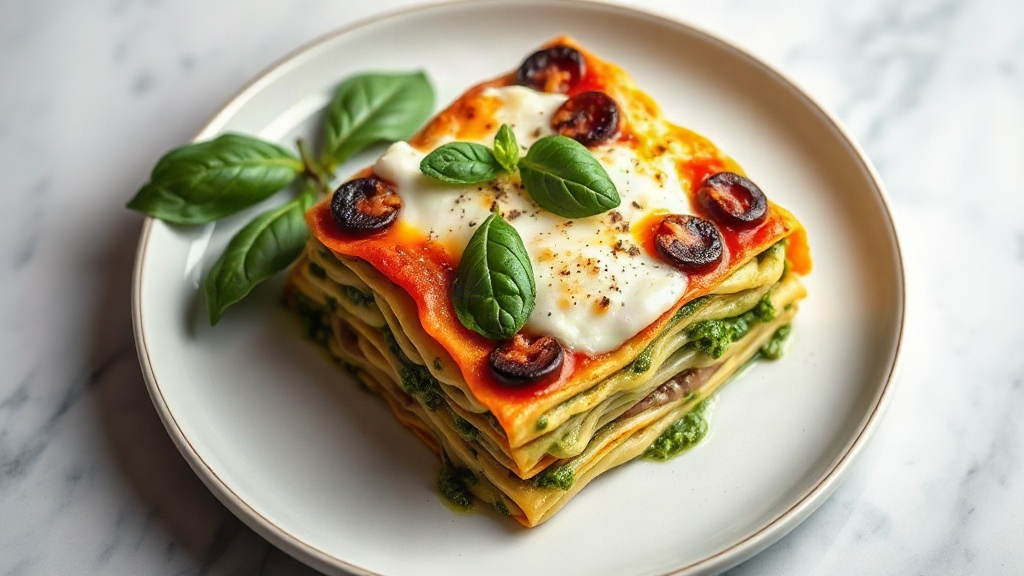 Vegetable and Ricotta Lasagne with Spinach Pesto