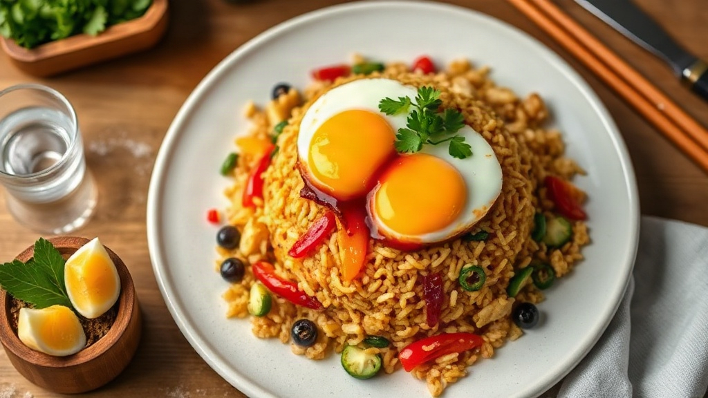 Vegetable Fried Rice with Soy-Glazed Eggs