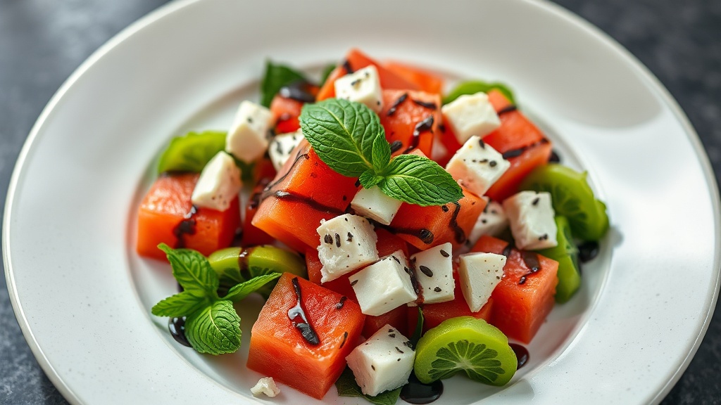 Watermelon Feta Salad with Mint and Balsamic Glaze