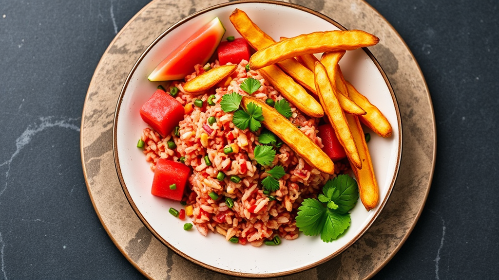 Watermelon Rice with Crispy Fries