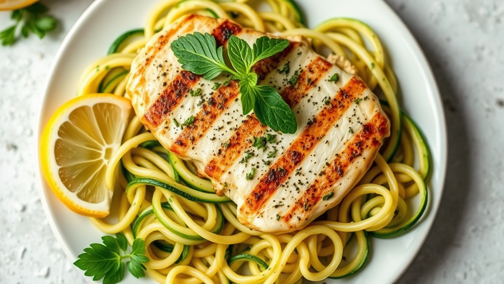 Whole30 Lemon Herb Grilled Chicken with Zucchini Noodles