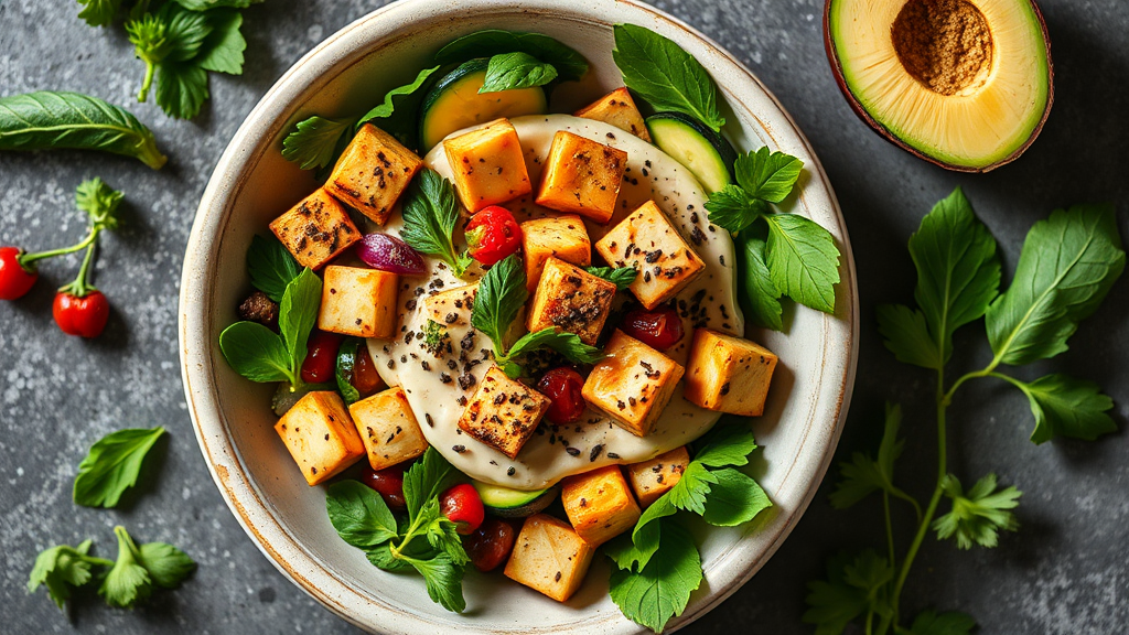 Zucchini and Tofu Tahini Bowl