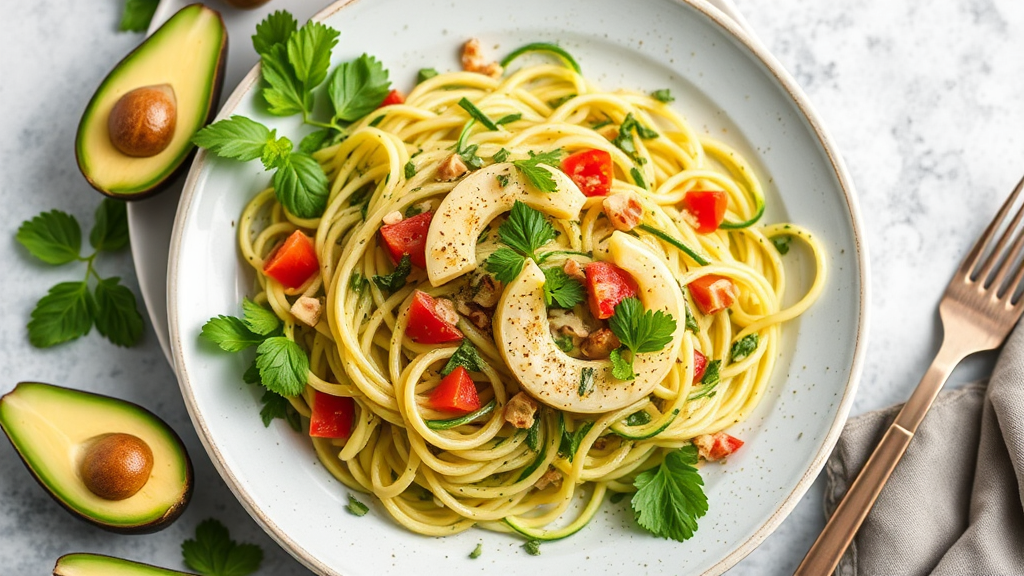 Zucchini Noodle Salad with Avocado and Lemon Dressing