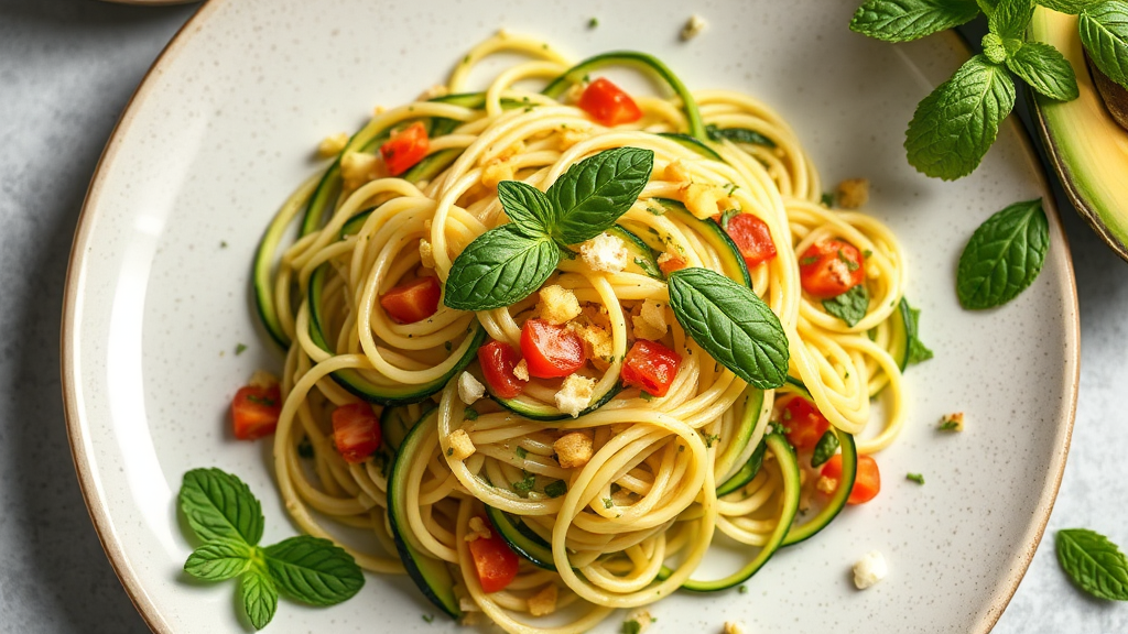Zucchini Noodle Salad with Avocado and Mint